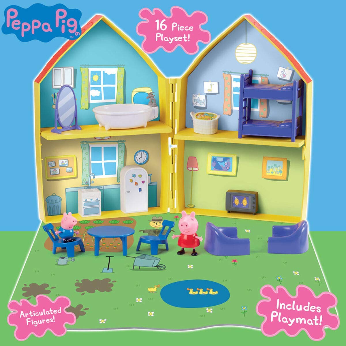 Casa de juguete Peppa Pig con tapete 16 pzas